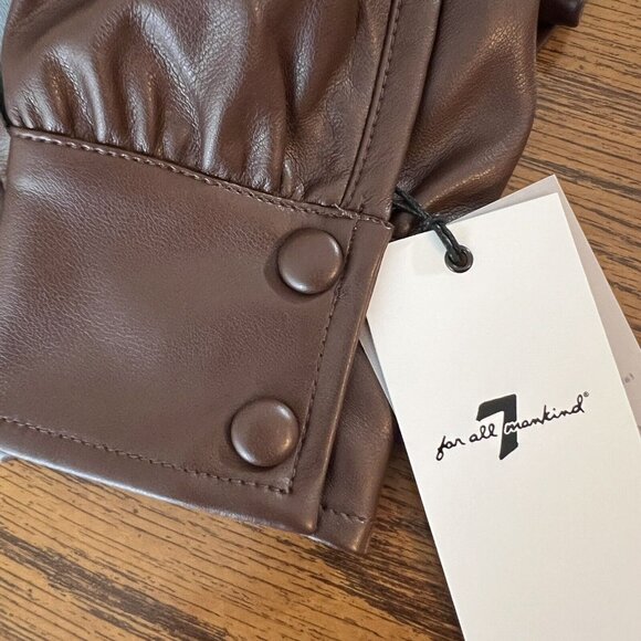 7 For All Mankind Women's Brown Top Size Small Faux Leather Puff Long Sleeve NWT - Picture 11 of 13